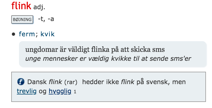 "Flink" betyder ikke "flink" – falske venner i Svensk-Dansk Ordbog
