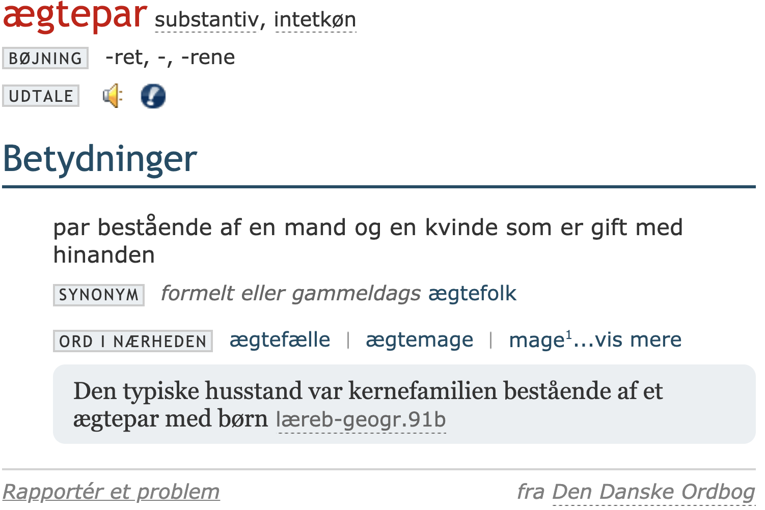 Ægtepar, gl. betydning