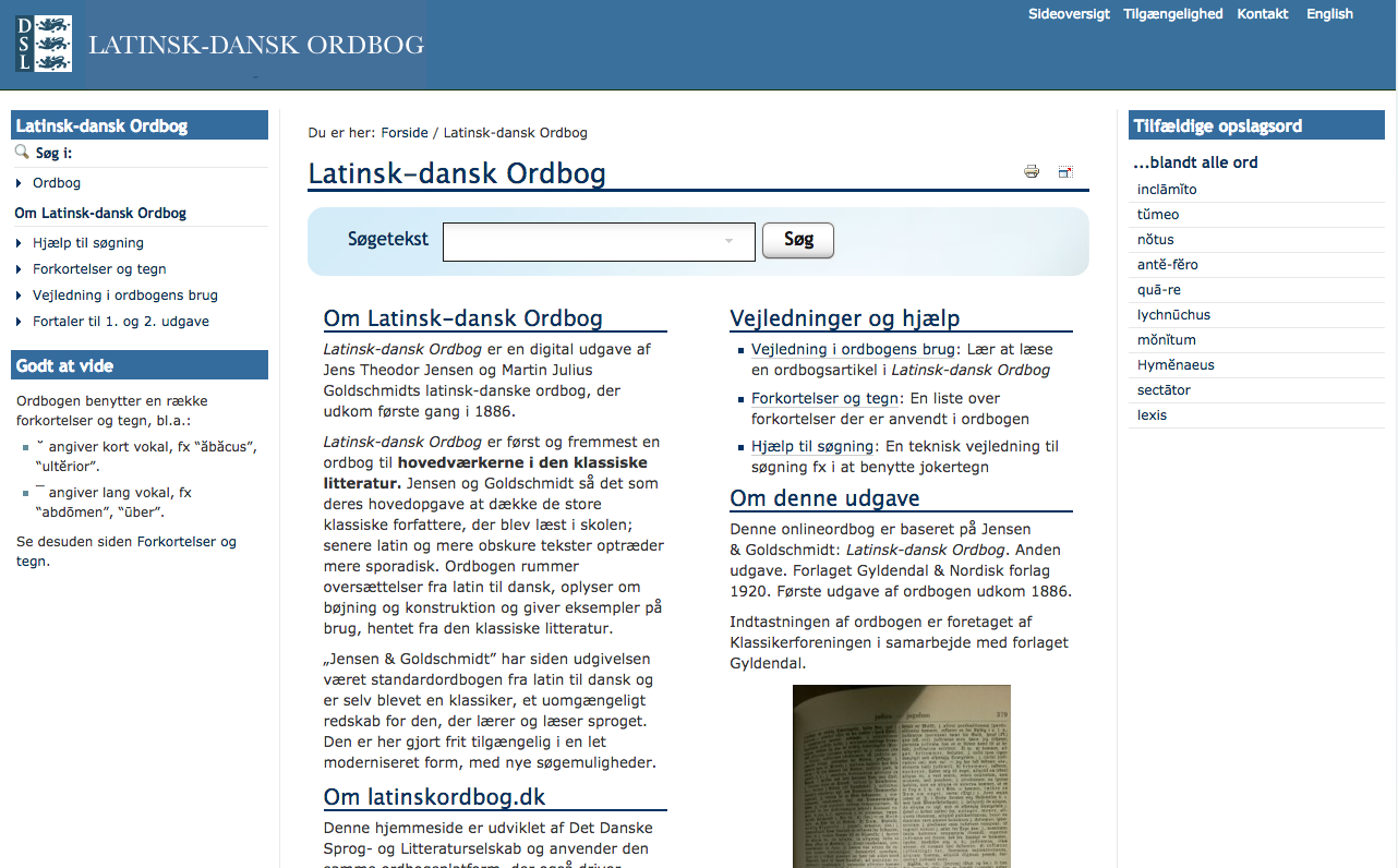 Latinskordbog.dk, forside