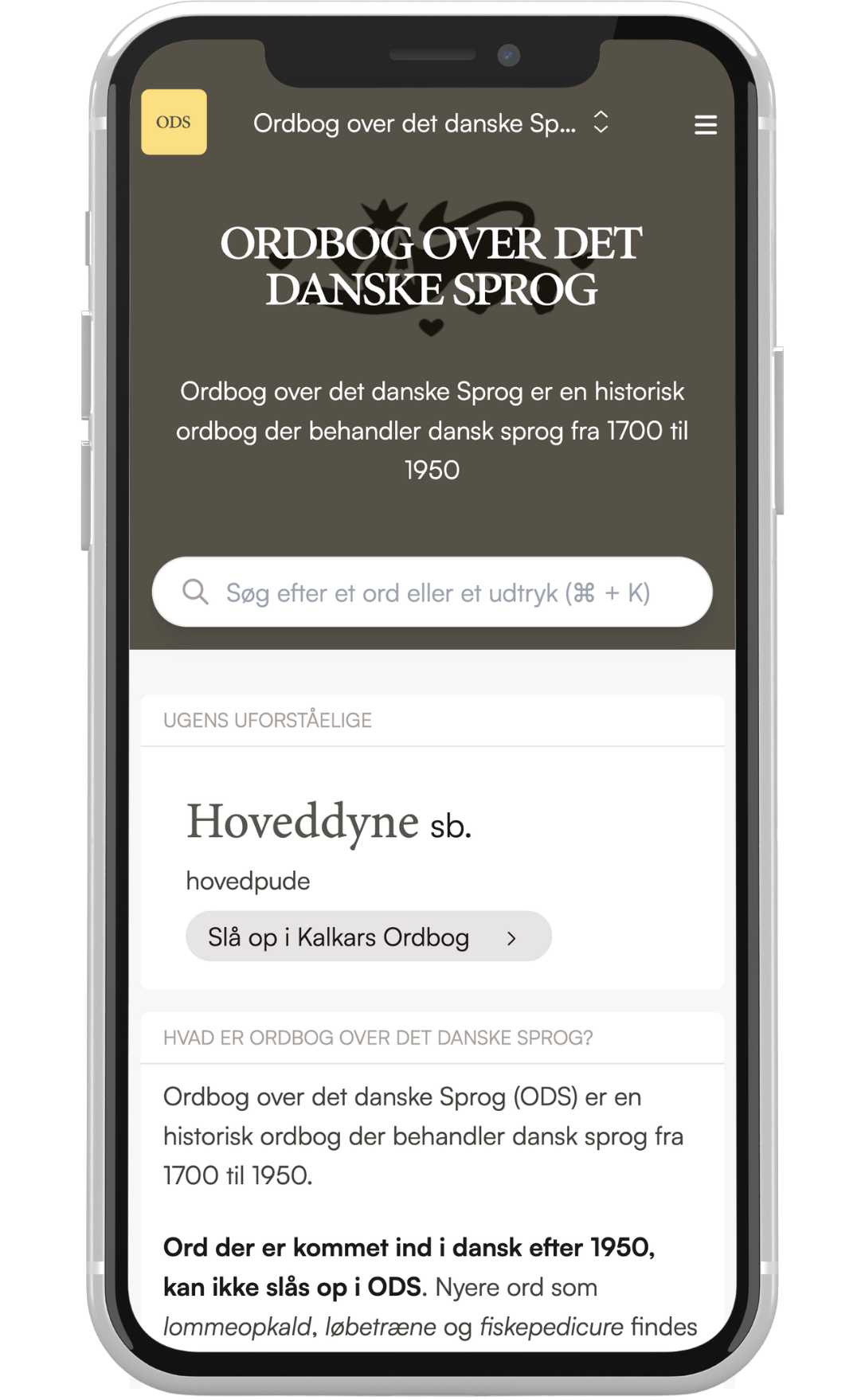 Nyt Ordnet: Mobilvisning